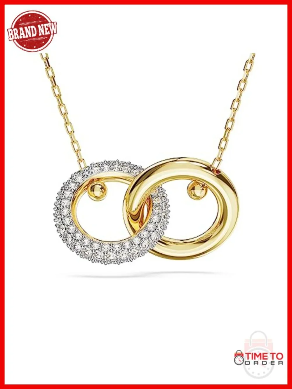 Gold-Tone Crystal Pendant Necklace with Interlocking Loop Design
